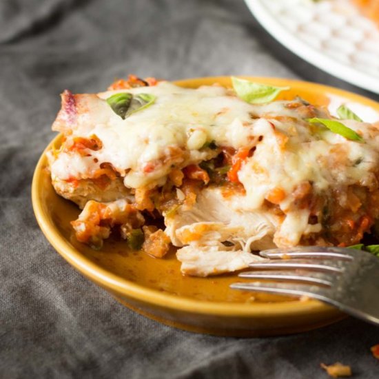 Roasted Poblano Salsa Chicken Bake