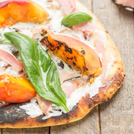 Grilled Peach, Prosciutto and Goat Cheese Pizza