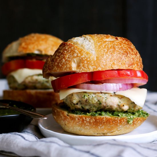 Spinach Basil Pesto Chicken Burgers