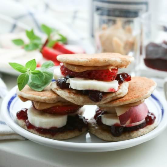 PB&J Almond Pancake Sandwich Bites