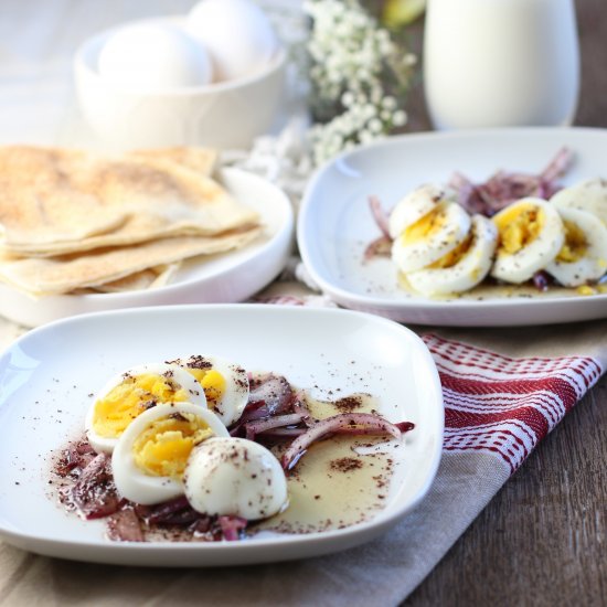 Eggs in Sumac Onion Dressing