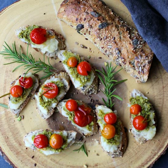 Pistachio and Yucca Crostini