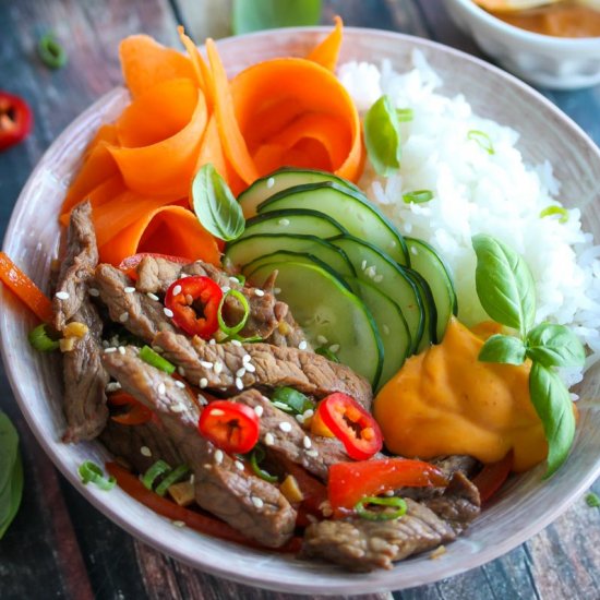 Korean Beef Bowls with Chili Aioli