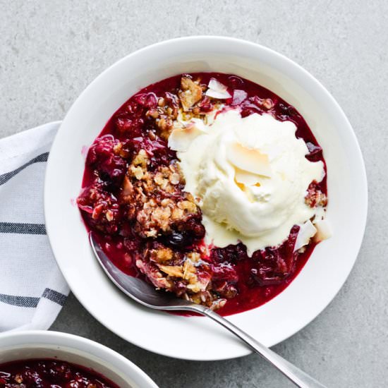 Plum Blueberry Coconut Crisp