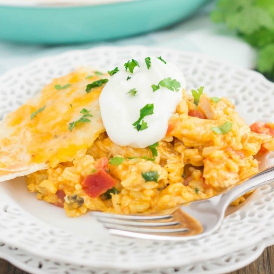 One Pot Chicken Enchilada Bake