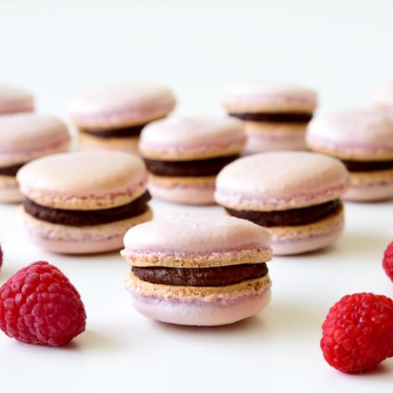 Raspberry Chocolate French Macarons