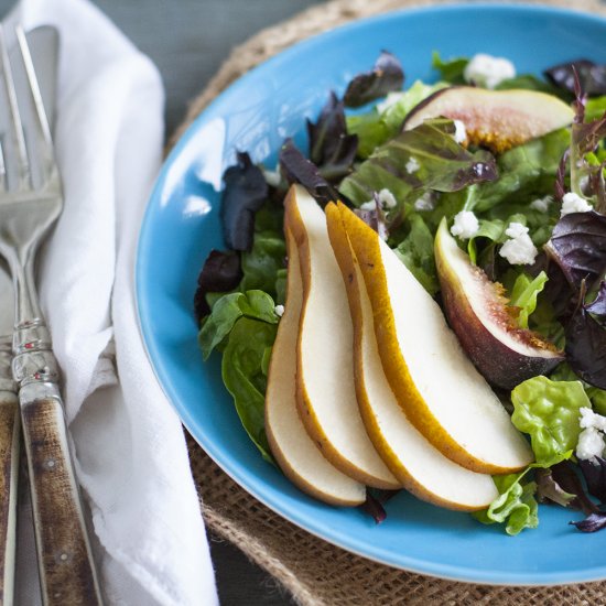 Pear, Fig, & Vegan Goat Cheese Salad