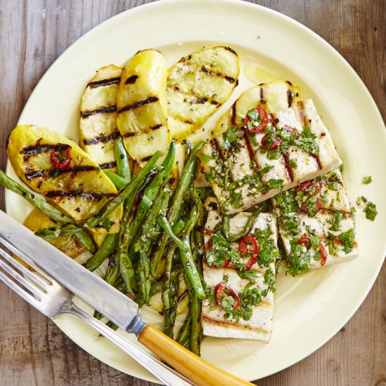 Grilled Tofu with Green Beans