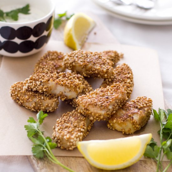 Quinoa-crusted fish fingers