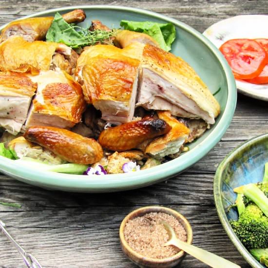 Wood Roast Chicken and Bread Salad