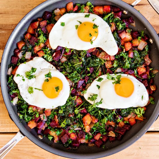 Beet and Kale Hash with Eggs