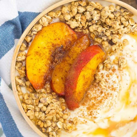 Grilled Peach Caramel Yogurt Bowl