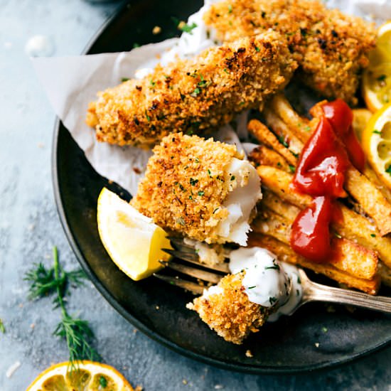 One Pan Baked Fish and Chips