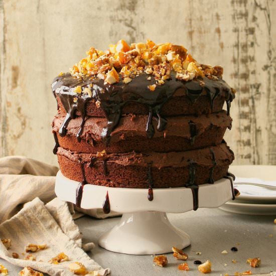 Vegan chocolate nut brittle cake