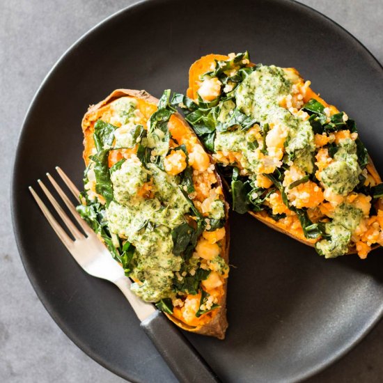 Kale Quinoa Stuffed Sweet Potatoes