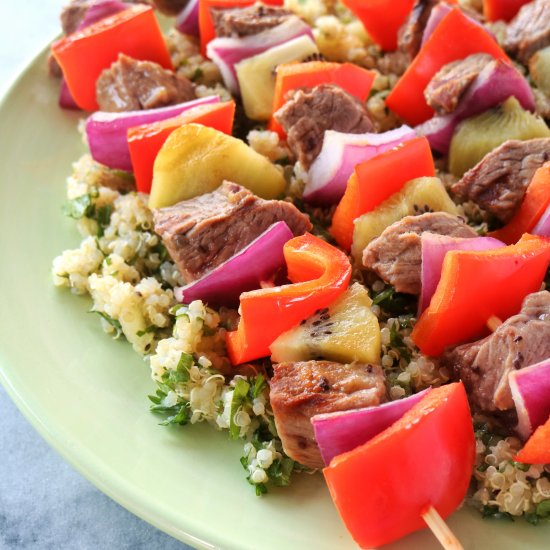 Kiwi Beef Kabobs + Herbed Quinoa