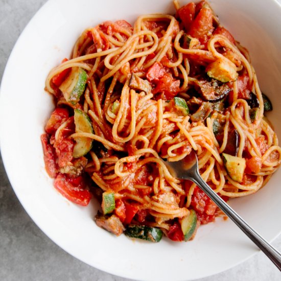 One-Pot Ratatouille Spaghetti