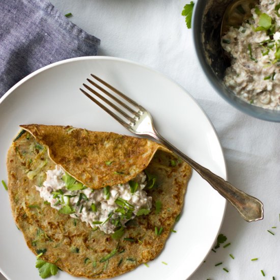 Zucchini crepes with tuna salad