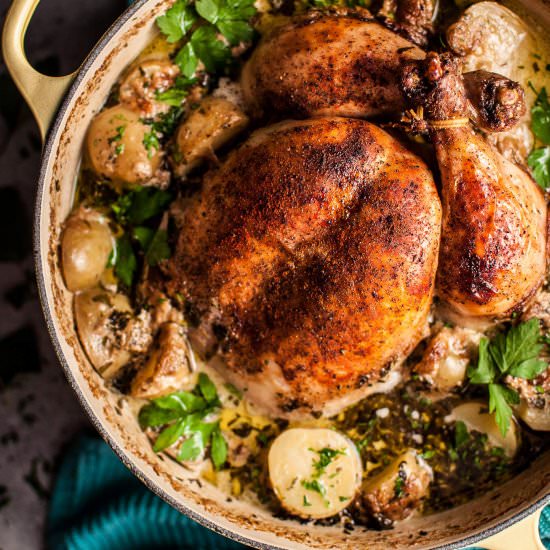 Creamy Herb Pot Roasted Chicken