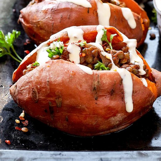 BBQ Lentil Stuffed Sweet Potatoes