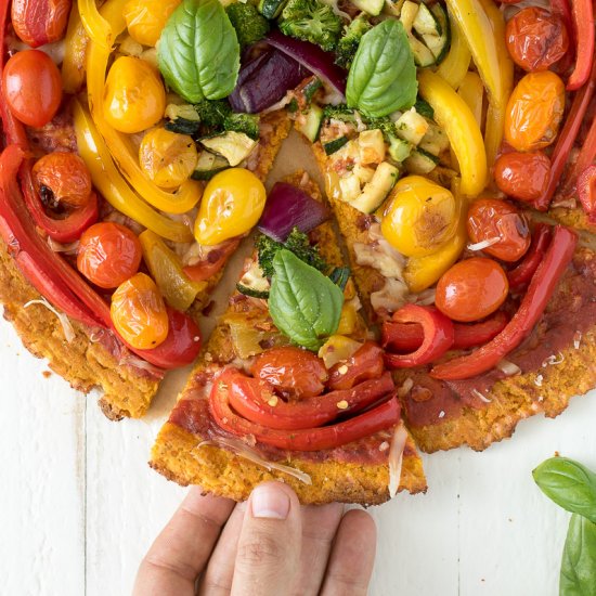 Rainbow veggie sweet potato pizza