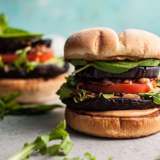 Portobello and Eggplant Burger