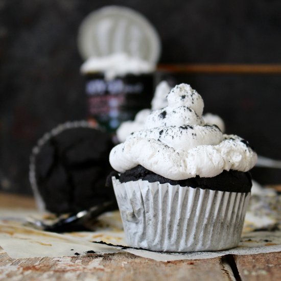 Black Cupcakes with Lavender Icing