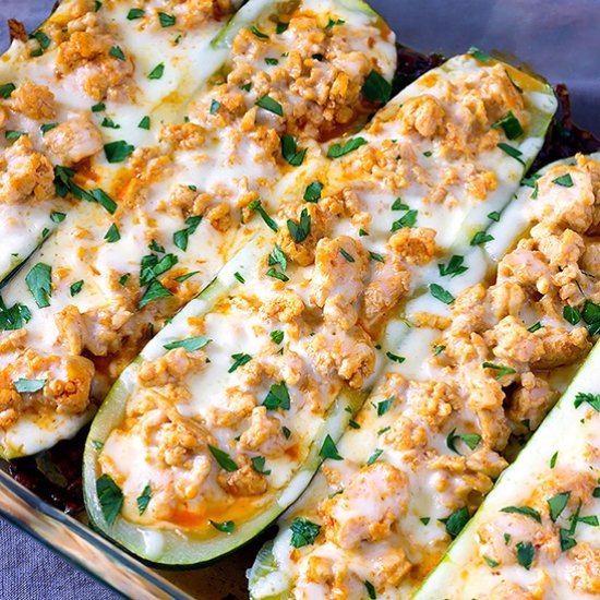 Buffalo Chicken Zucchini Boats