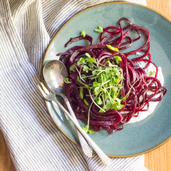 Beet Noodles with Whipped Feta