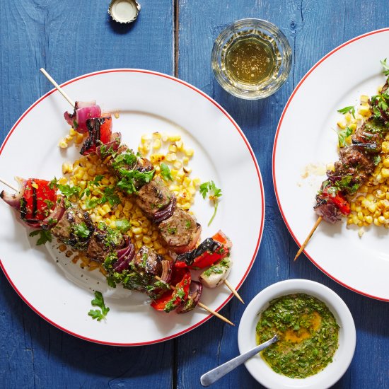 Steak Kebabs & Corn Salad