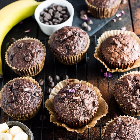 Triple Chocolate Banana Muffins