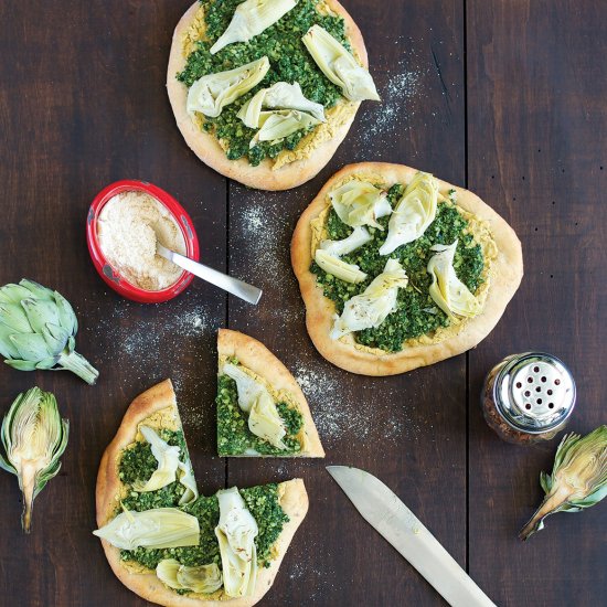 Artichoke Pizza with Spinach Pesto