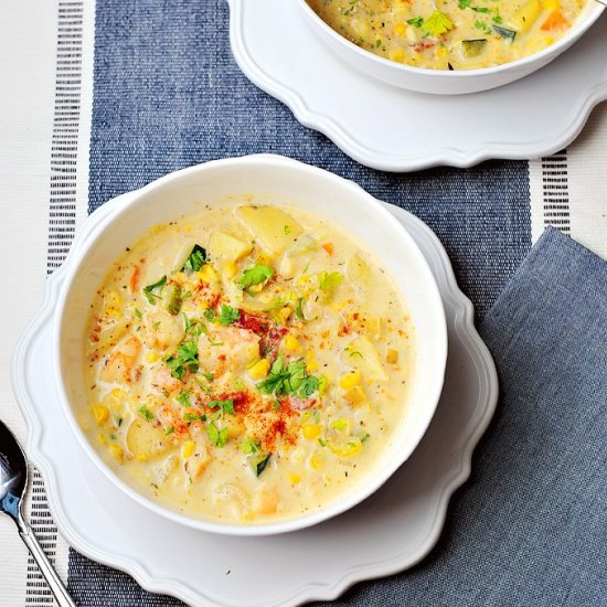 Summer Shrimp, Corn & Zucchini Chowder