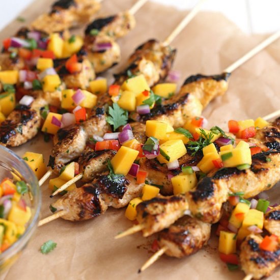 Mango Sriracha Chicken Skewers