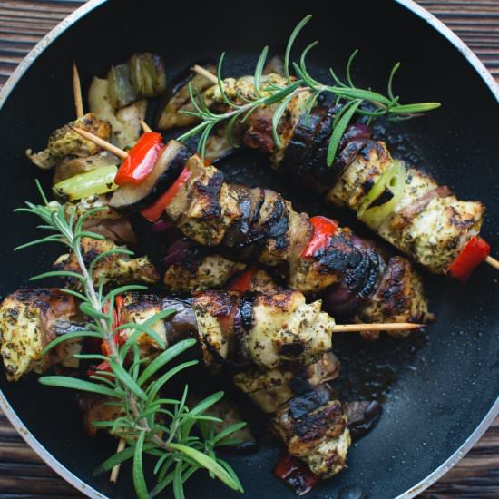 Grilled Chicken Kabobs with Eggplant