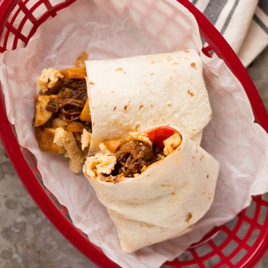 MAKE AHEAD BEEF BREAKFAST BURRITOS