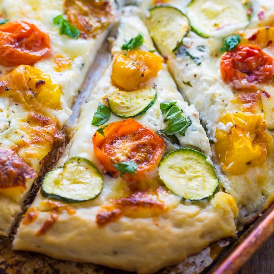 White Pizza with Tomatoes and Basil