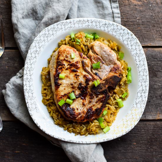 Hatch Chile Pork Chops and Rice