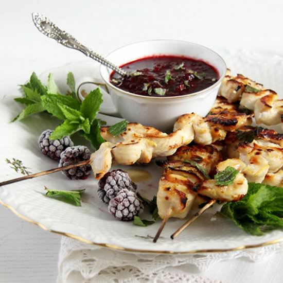 Chicken Skewers Blackberry Sauce