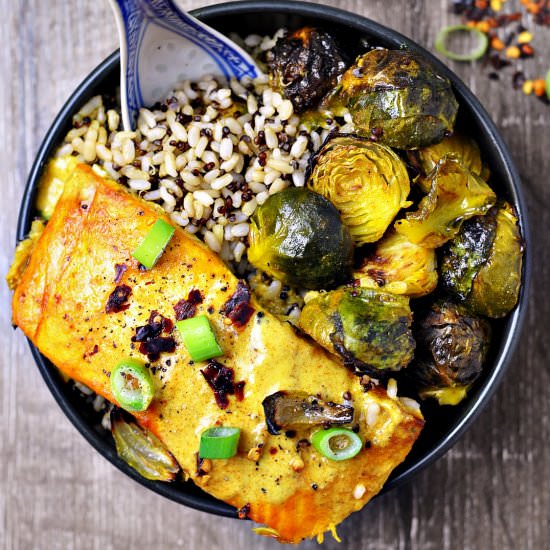 Grilled Turmeric Salmon & Brussels