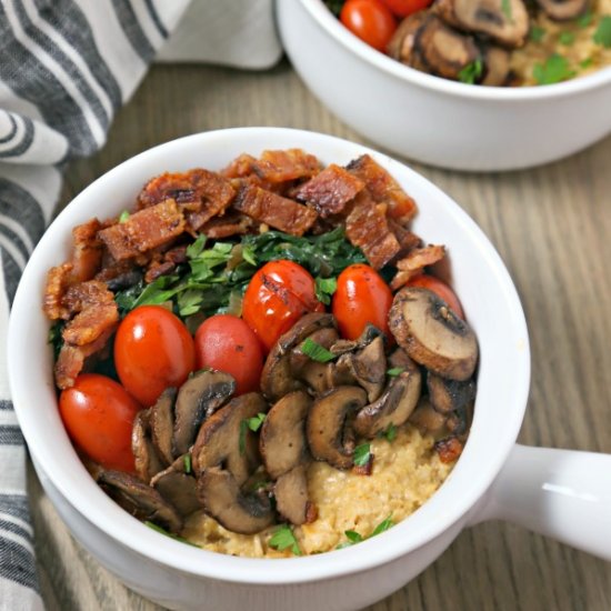 Savory Oatmeal with Bacon, Spinach