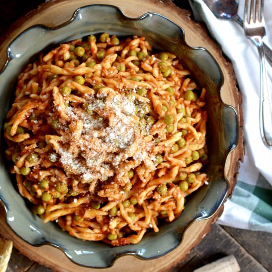 Strozzapreti Pasta with Sweet Peas