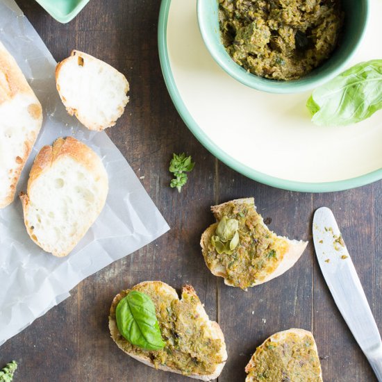 Roasted Green Tomatoes and Olive Tapenade