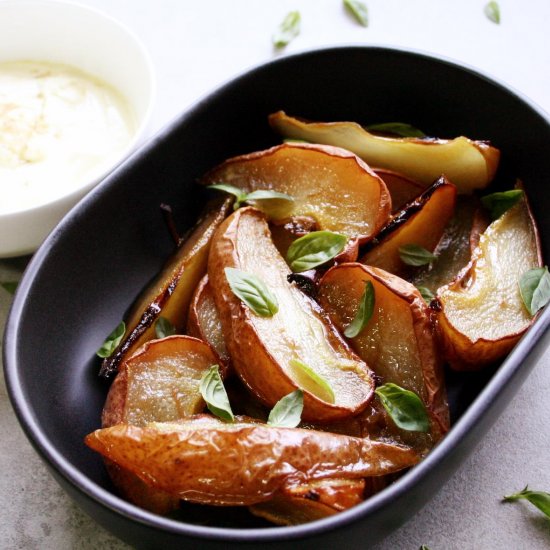 Pears with Basil & Truffle Yogurt