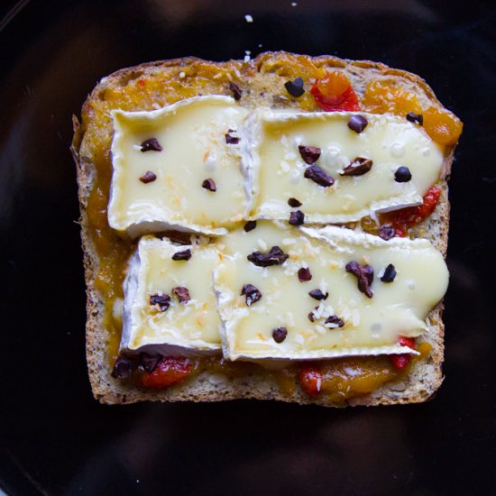 Brie Toast with Jam and Cocoa Nibs