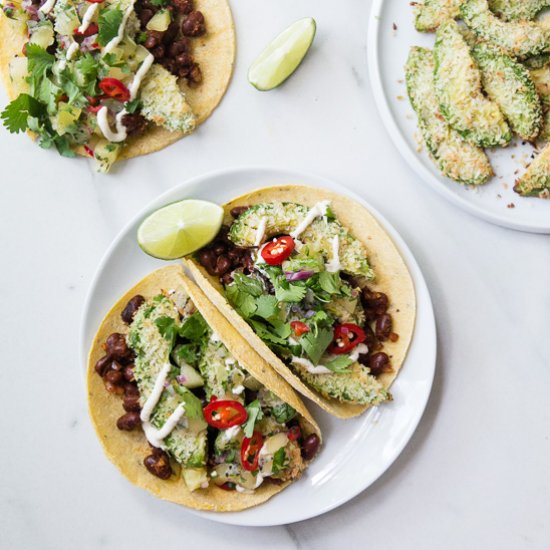 Bean & Crispy Coconut Avocado Tacos