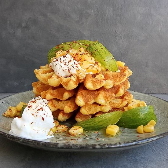 Cornmeal Waffles with Burrata