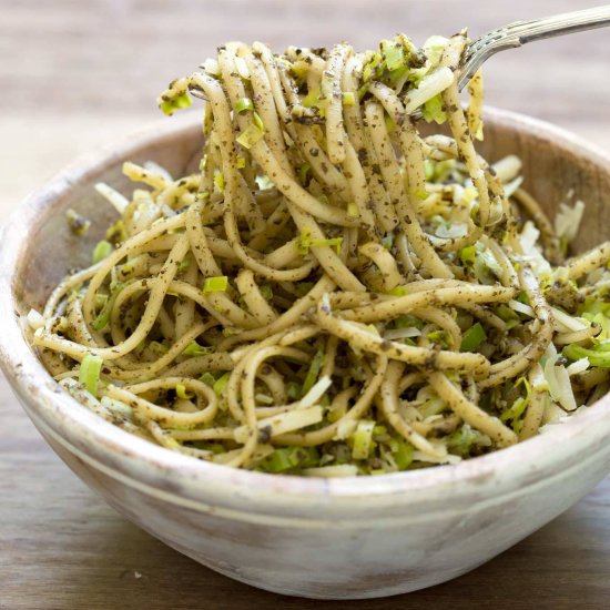 LEEK AND PESTO FETTUCCINE