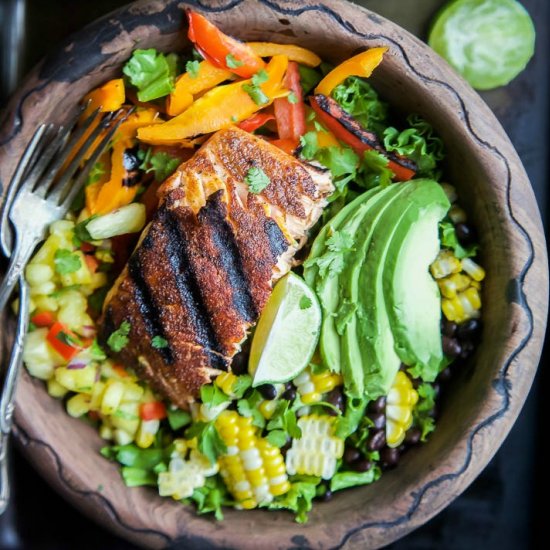 Blackened Grilled Salmon Salad