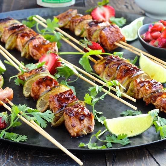 Strawberry Teriyaki Salmon Kebabs